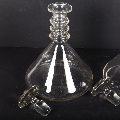 763 - WHITEFRIARS - a pair of ornate glass decanters, with associated stoppers, H27cm (2)