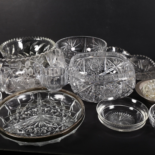 798 - A selection of cut-glass centrepiece and serving bowls, including various finger dishes, etc