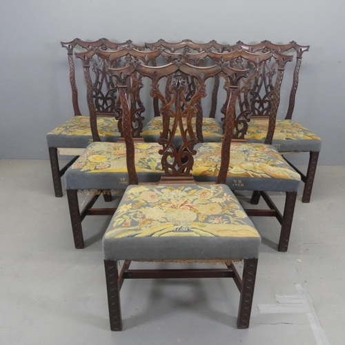 2521 - A set of six antique mahogany and needlepoint upholstered Chippendale style dining chairs, with carv... 