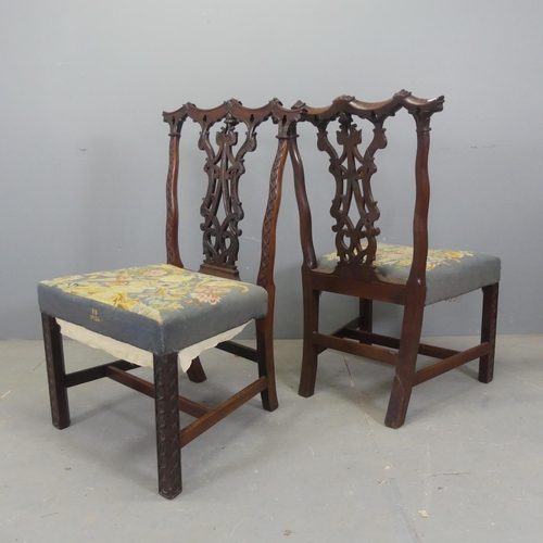 2521 - A set of six antique mahogany and needlepoint upholstered Chippendale style dining chairs, with carv... 