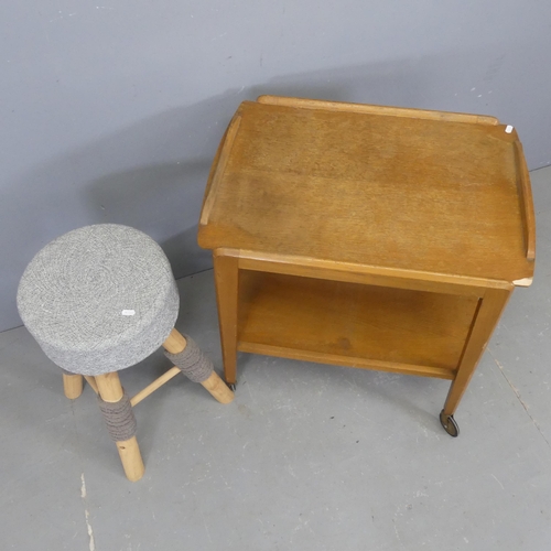 2531 - A 1930s two-tier drinks trolley, width 68cm, height 71cm, depth 47cm, and a modern stool. (2)