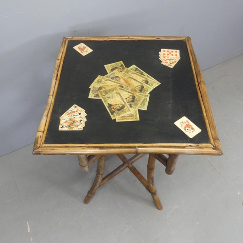 2532 - A mid-century bamboo square top table. Width 64cm, height 86cm, depth 66cm.