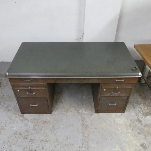 2536 - An industrial metal twin-pedestal desk. Overall width 150cm, height 75cm, depth 75cm, kneehole width... 