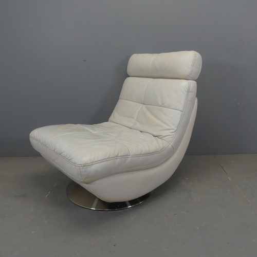 2556 - A contemporary cream faux-leather upholstered swivel lounge chair.