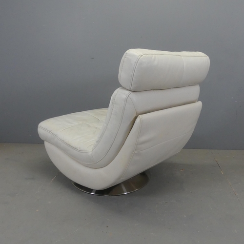 2556 - A contemporary cream faux-leather upholstered swivel lounge chair.