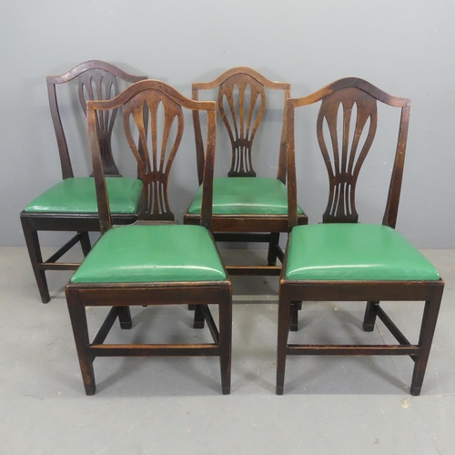 2595 - A set of four country Elm Chippendale style dining chairs reupholstered in green leather with drop-i... 