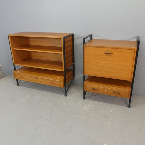 2687 - Two mid-century Ladderax modular office units, comprising four uprights, (height 86cm), one shelved ... 