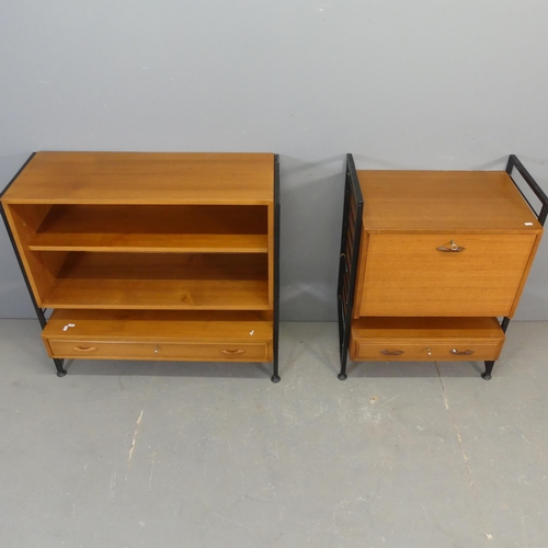 2687 - Two mid-century Ladderax modular office units, comprising four uprights, (height 86cm), one shelved ... 