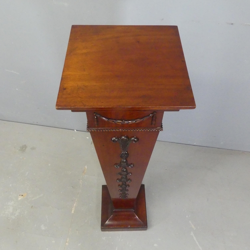 2711 - An Edwardian mahogany jardinière stand with applied carved decoration. Width 25cm, height 91cm.