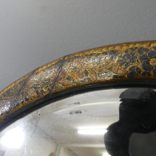 2713 - A painted chinoiserie decorated oval bevel-edged wall mirror. Width 59cm, height 46cm.