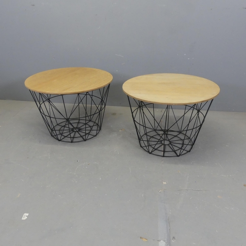 2715 - A pair of modern circular occasional tables, with circular tops on painted wirework base. Diameter 5... 