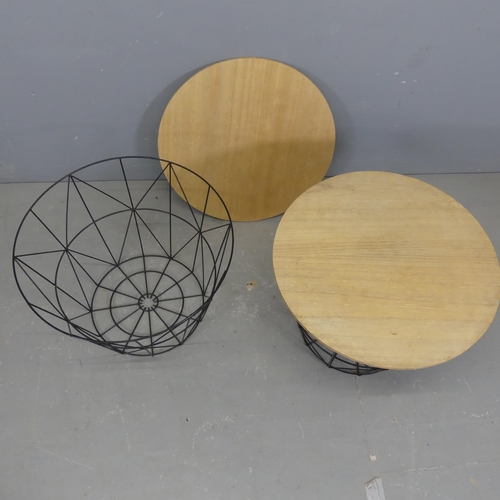 2715 - A pair of modern circular occasional tables, with circular tops on painted wirework base. Diameter 5... 