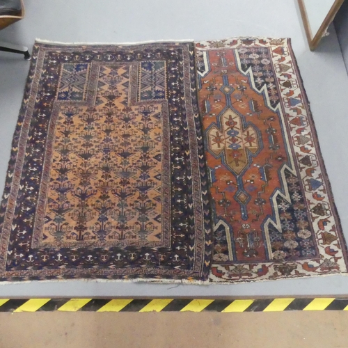 2307 - A blue-ground Persian prayer rug, length 123cm, width 88cm. and another rug. (2)