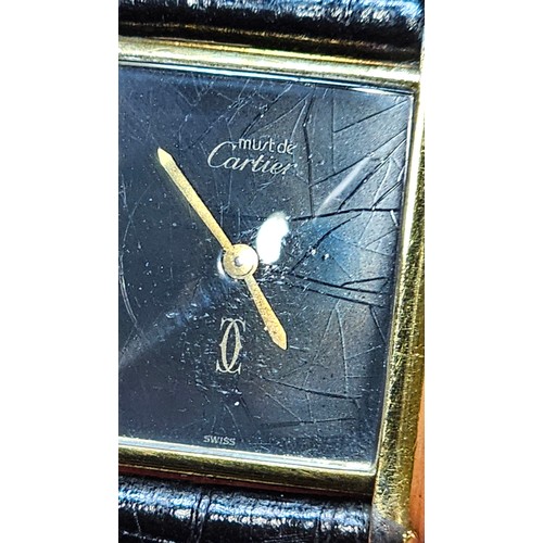 1007 - MUST DE CARTIER - a Vintage sterling silver-gilt Tank mechanical wristwatch, circa 1978, blue dial w... 