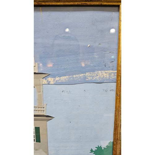 429 - Maxfield Parrish, North Wilmot Church New Hampshire, applique/paint construction, 67cm x 47cm, frame... 