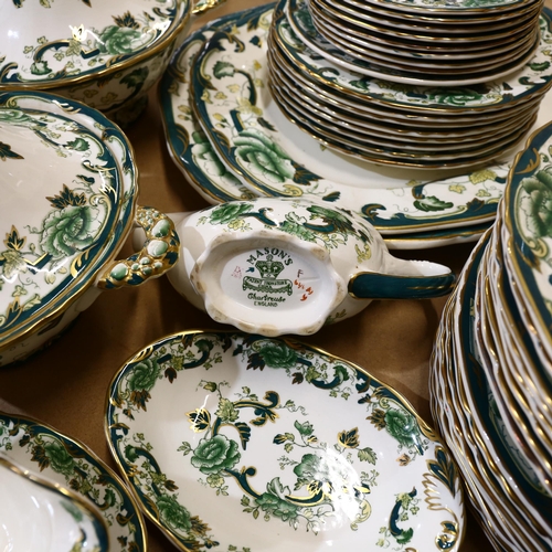 808 - A Mason Ironstone Chartreuse pattern part dinner service, consisting of various dinner plates, soup ... 