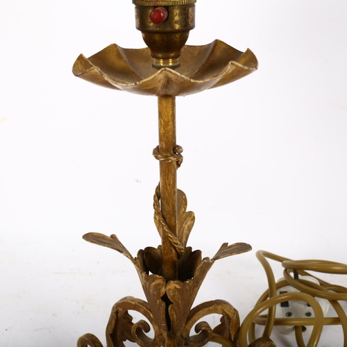 811 - An early 20th century Arts and Crafts wrought-iron table lamp, in working order, with LED bulb and s... 