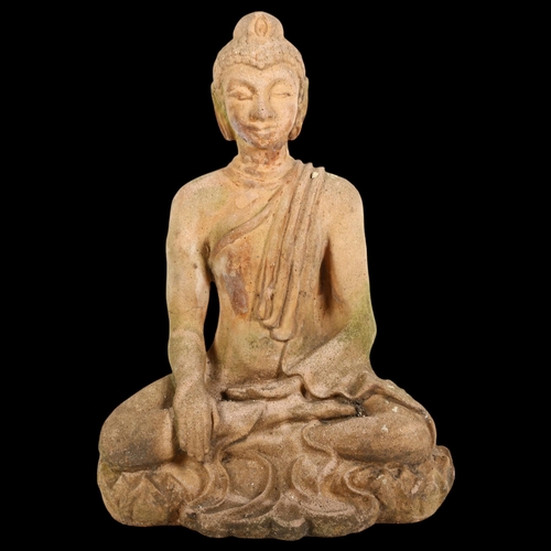 816 - A modern cast-plaster sculpture of a seated Buddha figure, maker's mark to base (A/F), height approx... 