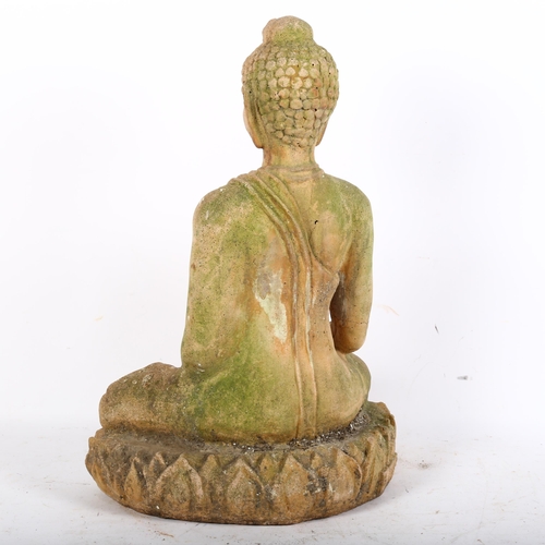 816 - A modern cast-plaster sculpture of a seated Buddha figure, maker's mark to base (A/F), height approx... 