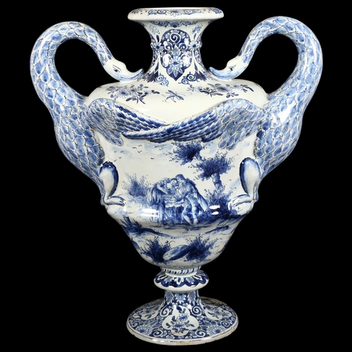 818 - A Dutch Delft blue and white swan neck vase, in restored condition, maker's stamp to base, height ap... 