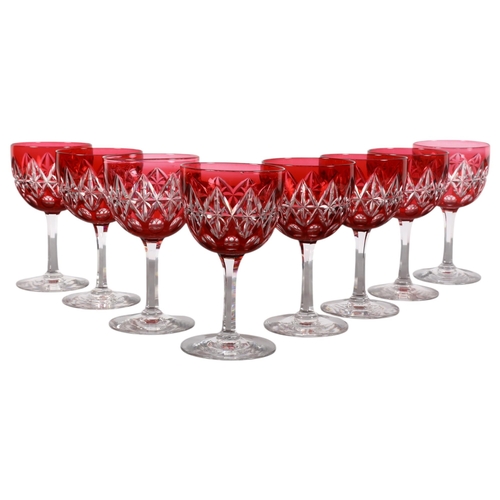 856 - A set of 8 cranberry cut-glass goblets, H12cm