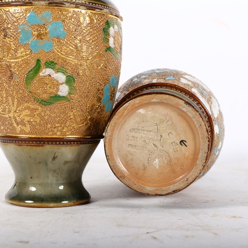 858 - A pair of Royal Doulton Slaters vases with gilded decoration, H20cm