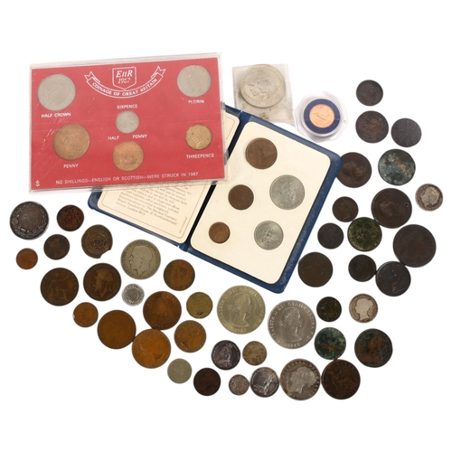 868 - A quantity of pre-decimal English coins, including Georgian pennies, cased First Decimal Coin set, e... 