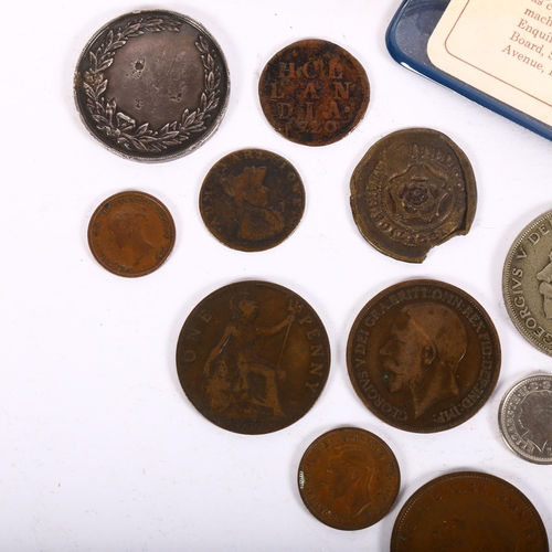 868 - A quantity of pre-decimal English coins, including Georgian pennies, cased First Decimal Coin set, e... 