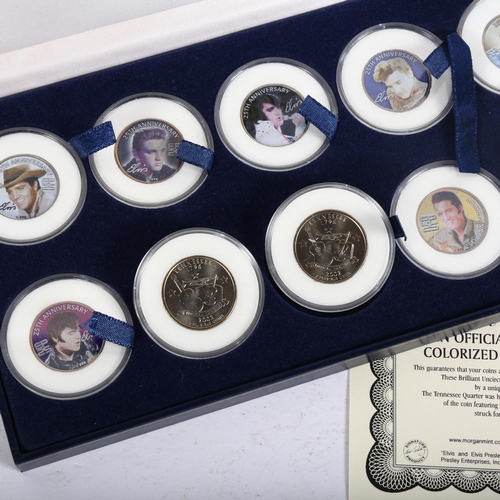 872 - A complete set of 10 official Elvis Presley colourised state quarters, in fitted case, with authenti... 