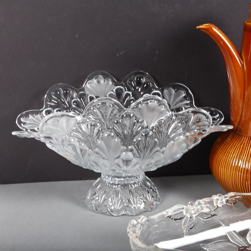 885 - A Bohemian glass oval jardiniere bowl, seashell-shaped, a Miksa West German crystal Cherry Blossom p... 