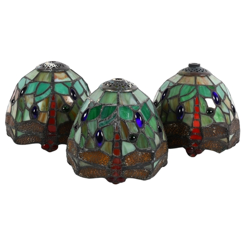 888 - A group of 3 Tiffany style stained glass lamp shades, each with dragonfly decoration, diameter 14.5c... 