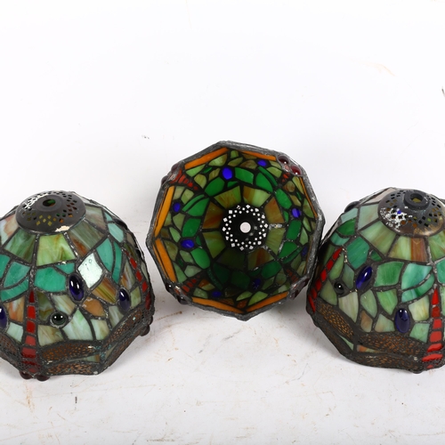 888 - A group of 3 Tiffany style stained glass lamp shades, each with dragonfly decoration, diameter 14.5c... 