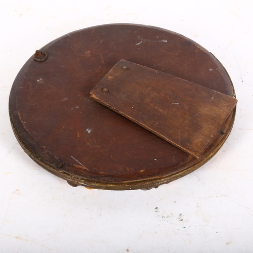 898 - An Antique Edwardian Barbola round convex table mirror, with bevel-edged glass, diameter 23cm