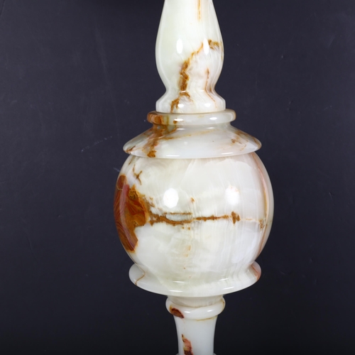 900 - A large onyx marble-effect table lamp, with associated glass shade, height overall approx 88cm