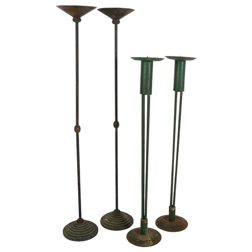 902 - 2 pairs of large metal pricket candlesticks, largest pair height approx 77cm