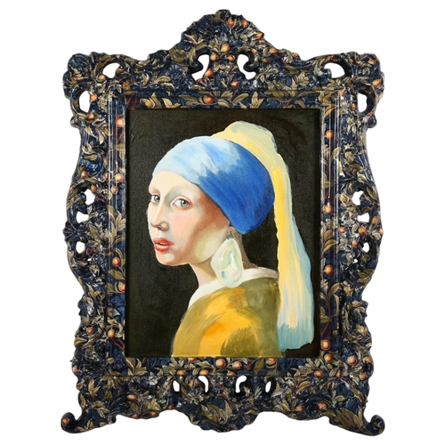 917 - Clive Fredriksson, a modern portrait study of a female figure, in ornate decoupage wooden frame, uns... 