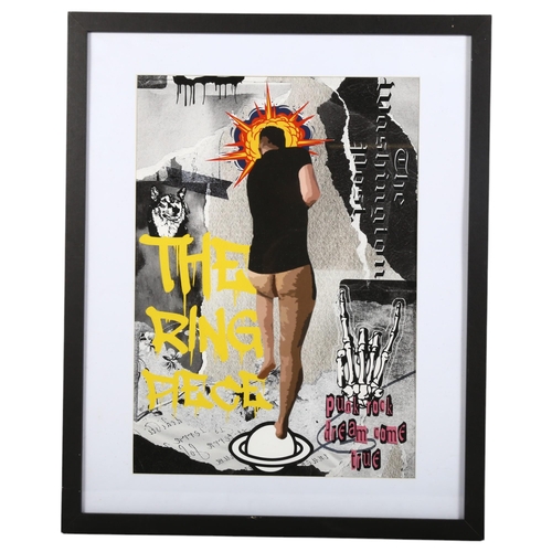 919 - Curiosity/Macabre : a mixed media study, print, 'The Ring Piece', unsigned, in glazed frame, overall... 