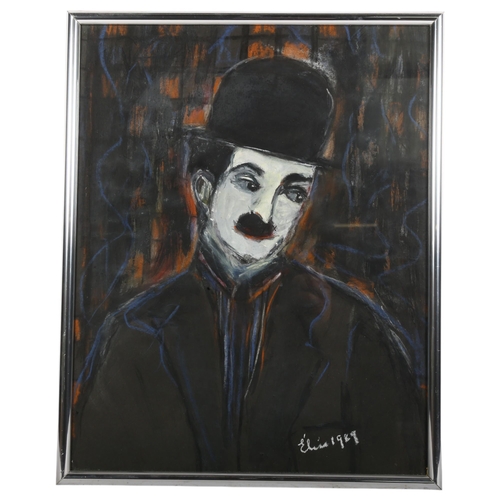 920 - A Vintage chalk and acrylic study of Charlie Chaplin, by Elise Atkinson for The Royal Academy Summer... 