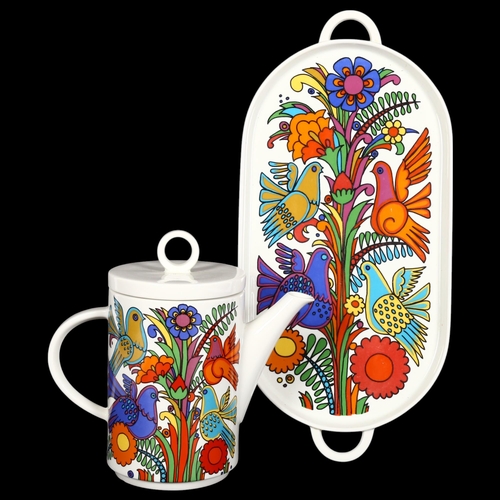 926 - Villeroy & Boch, a coffee pot in Acapulco pattern, and matching 2-handled serving tray, tray length ... 