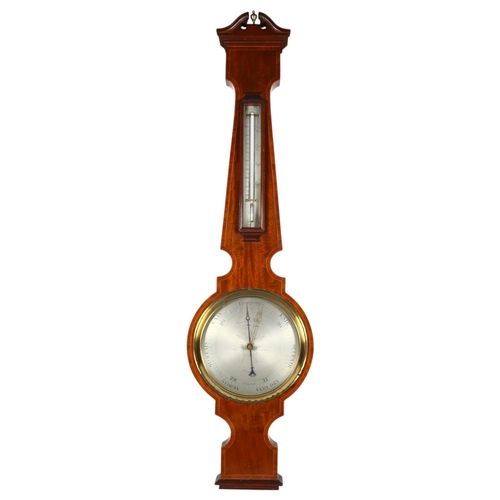 929 - Negretti & Zambra, a 19th century mahogany and satinwood banded wheel barometer, L98cm