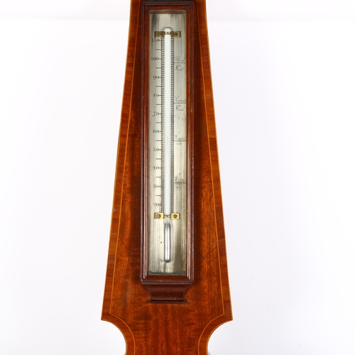 929 - Negretti & Zambra, a 19th century mahogany and satinwood banded wheel barometer, L98cm