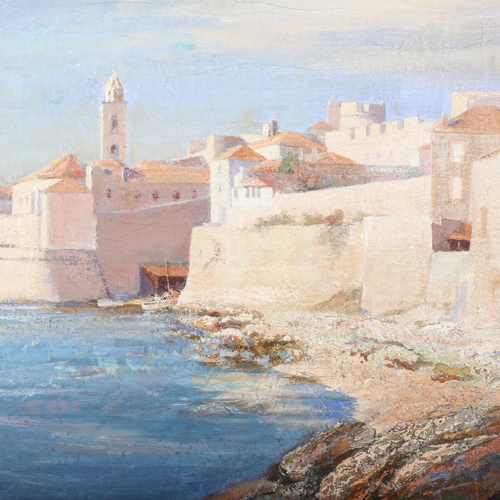 934 - Arthur Croft Mitchell (1872 - 1956), oil on canvas, harbour scene, Ragusa from the rocks, 67cm x 77c... 