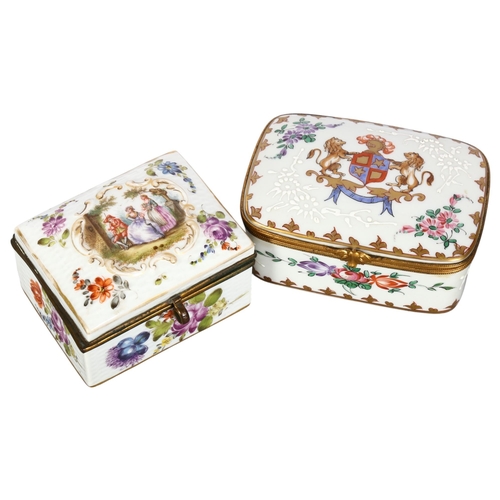 942 - Limoges, France, a porcelain hand painted enamelled and gilded rectangular box and cover, with armor... 