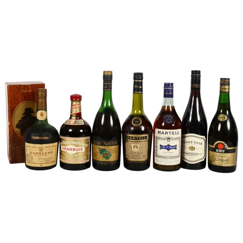 953 - A collection of spirits, including 2 bottles of Martell Cognac, Pinot Noir, Remy Martin, etc (7)