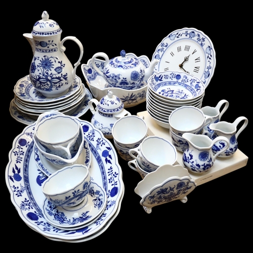 956 - A collection of Hutschenereuther, Germany, blue and white teaware, including tea and coffee pots, se... 