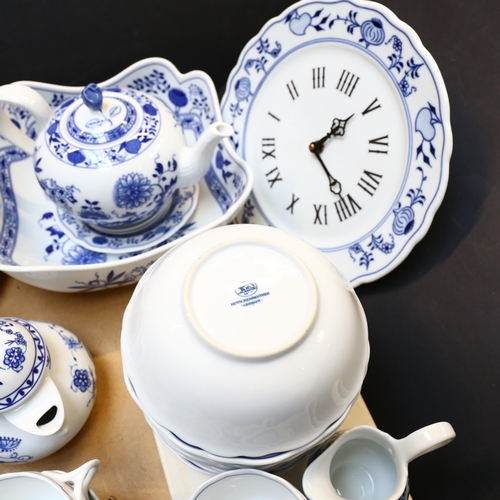 956 - A collection of Hutschenereuther, Germany, blue and white teaware, including tea and coffee pots, se... 