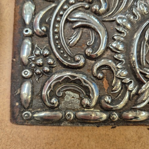 558 - An ornate applied silver decorated blotter cover (cover only), and a cased set of sterling silver-ha... 