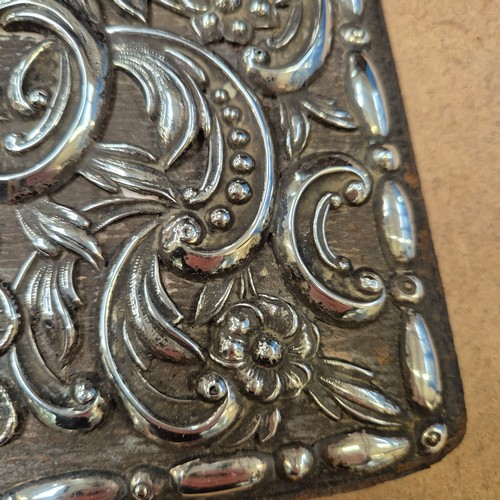 558 - An ornate applied silver decorated blotter cover (cover only), and a cased set of sterling silver-ha... 