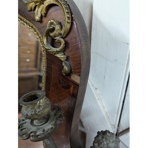 2026 - An antique French kingwood Louis XV style serpentine fronted dressing table, with raised mirrored ba... 