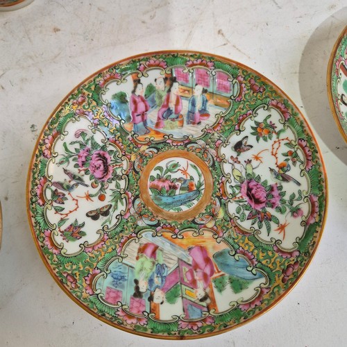 186 - A set of 5 Chinese famille rose Canton cups and saucers